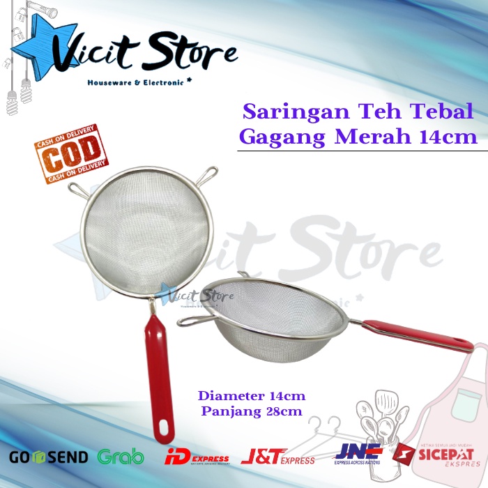 Saringan Teh / Jeruk Gagang Merah Tebal / Saringan Ceko 14cm