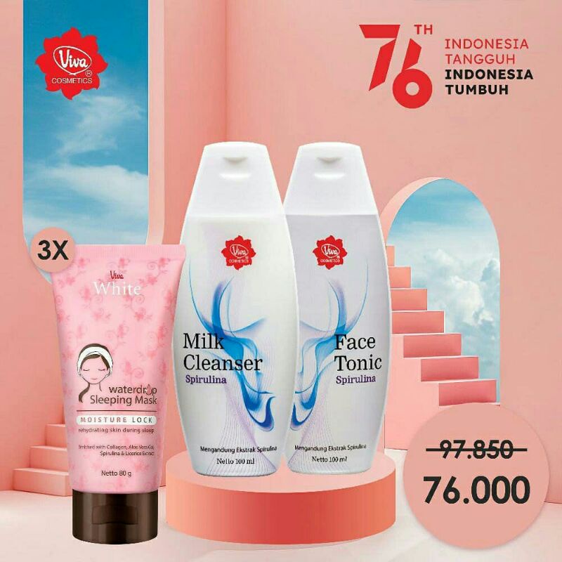 Paket Sleeping Mask Milk Cleanser Spirulina Face Tonic Spirulina 100 Ml Viva