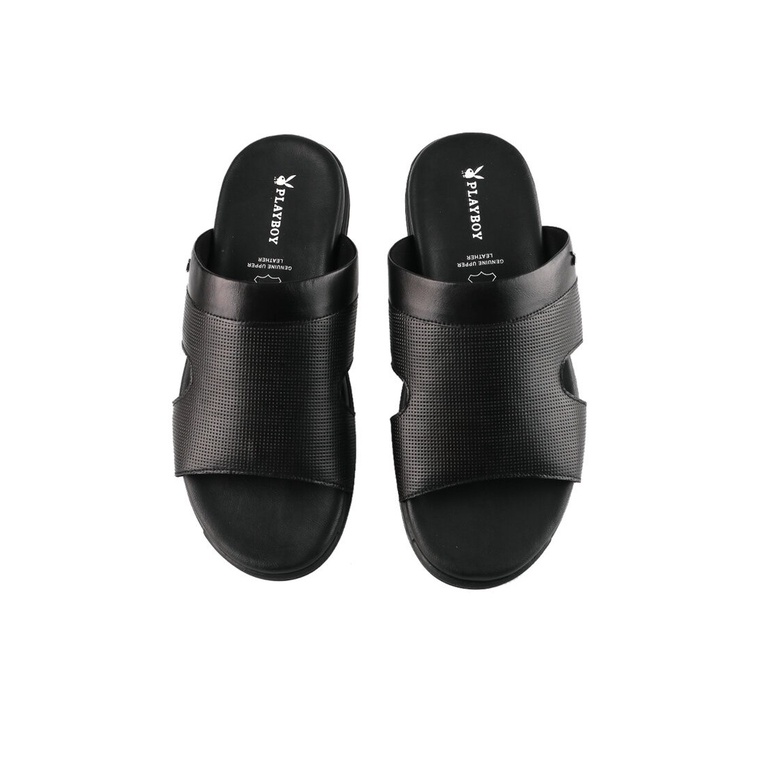 SANDAL SLIDE KULIT PLAYBOY PRIA ORIGINAL CASUAL BRANDED HITAM PL33