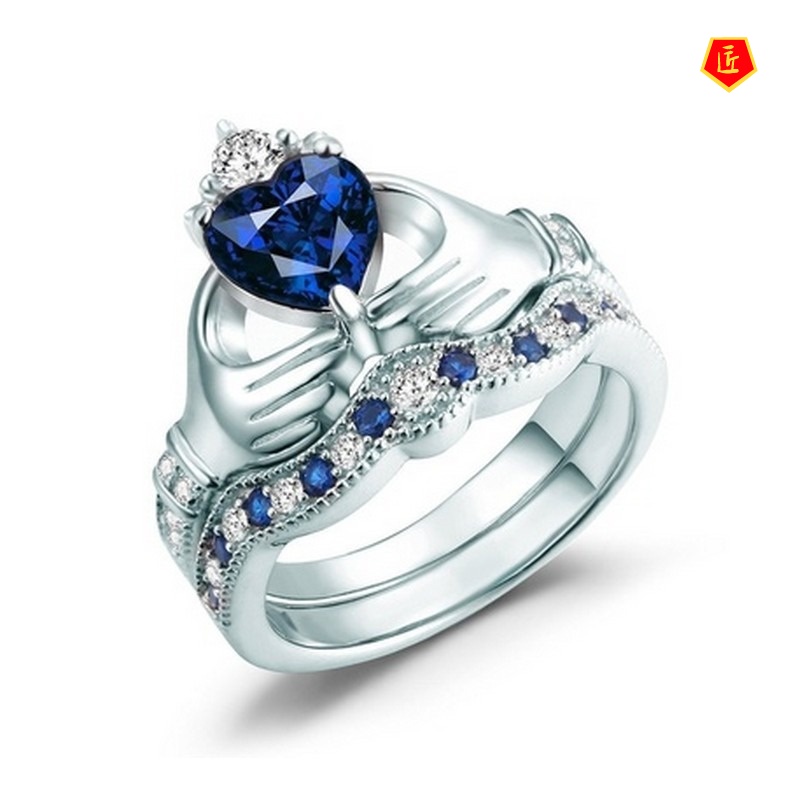 [Ready Stock]Luxury Creative Sapphire Double Layer Ring Set