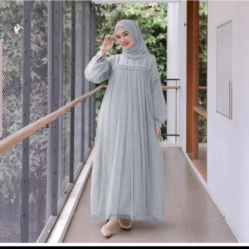 ZOYA MAXY  BAJU MUSLIM WANITA MAXI NURAINI BAHAN MOSCREPE JAIT RENDA KOMBI TILE FURING