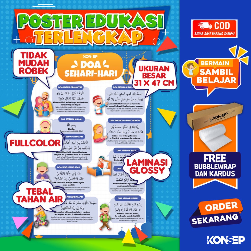 Konsep Poster Edukasi Pendidikan Anak Belajar Doa Sehari Hari Paud Balita TK Toodler SD Laminasi Glossy Tahan Air