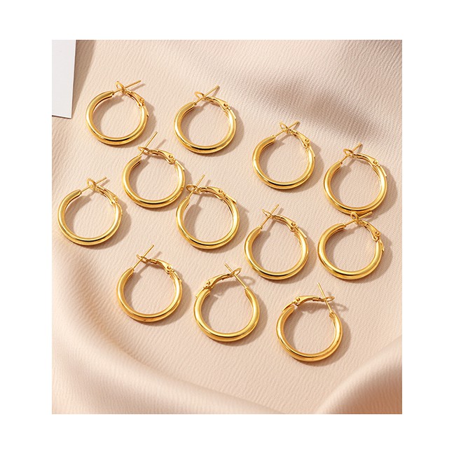 LRC Anting Fashion Gold Metal C-shaped Circle Earrings Set Of 6 D46780