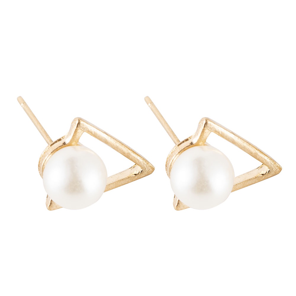 【COD Tangding】Korean Fashion Retro Triangle Pearl Earrings Geometric Temperament Lady Earstuds