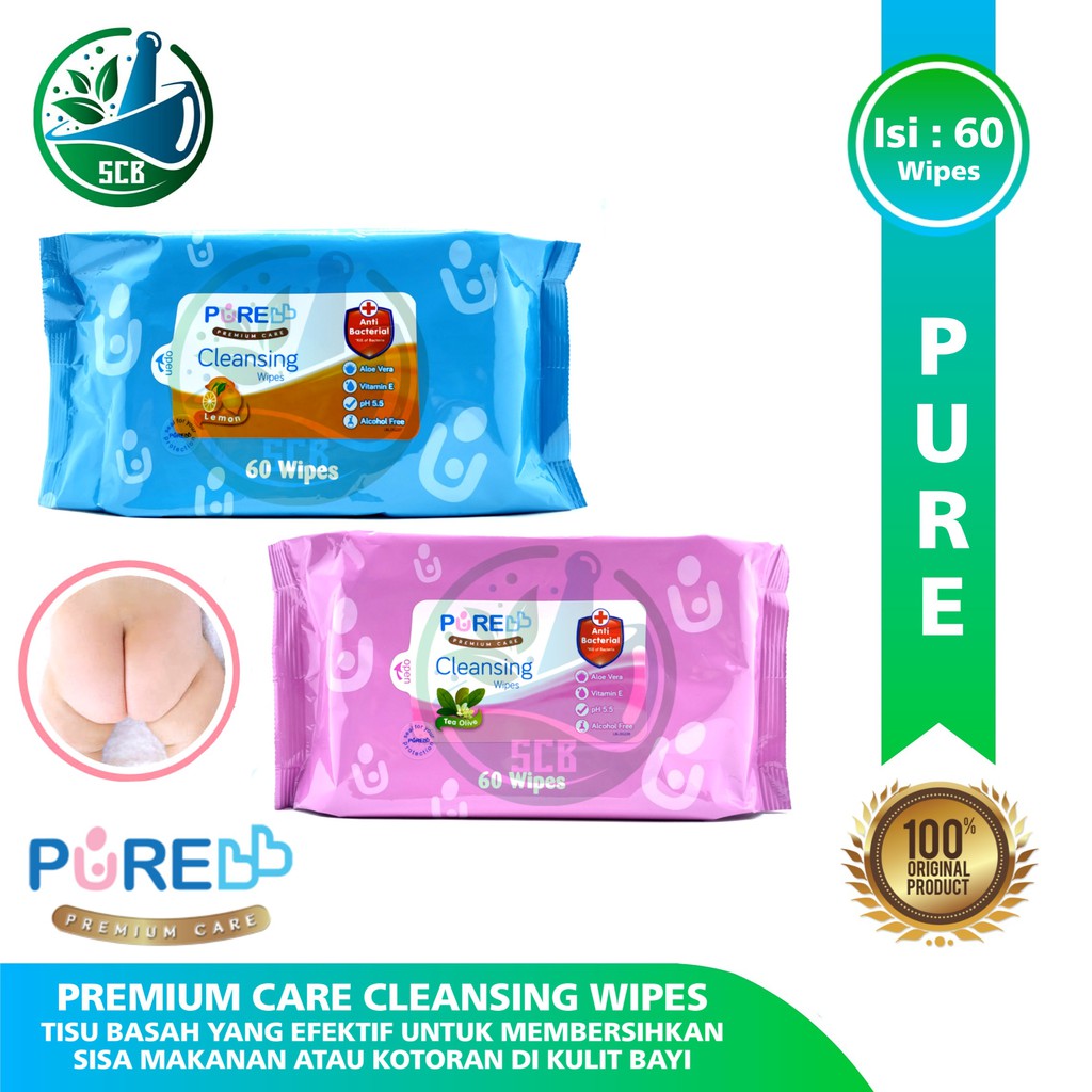 Pure Baby Cleansing Wipes isi 60 - Varian Tisu Basah Pure Kids