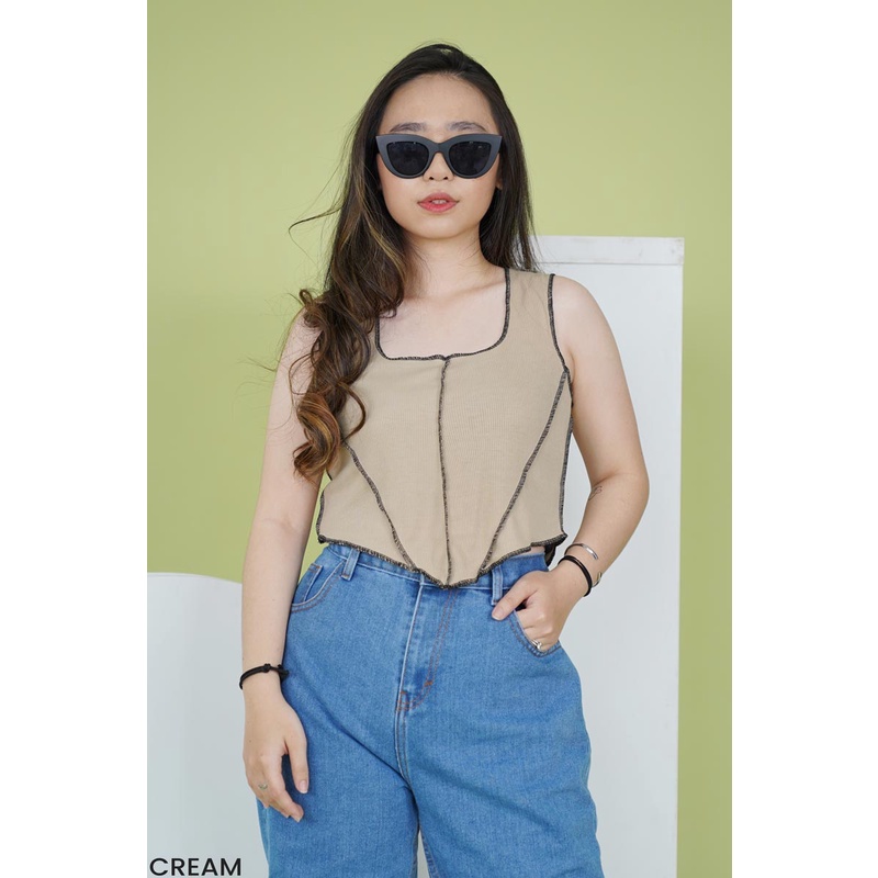 Square Neck Knit Top Atasan Tank Top Wanita