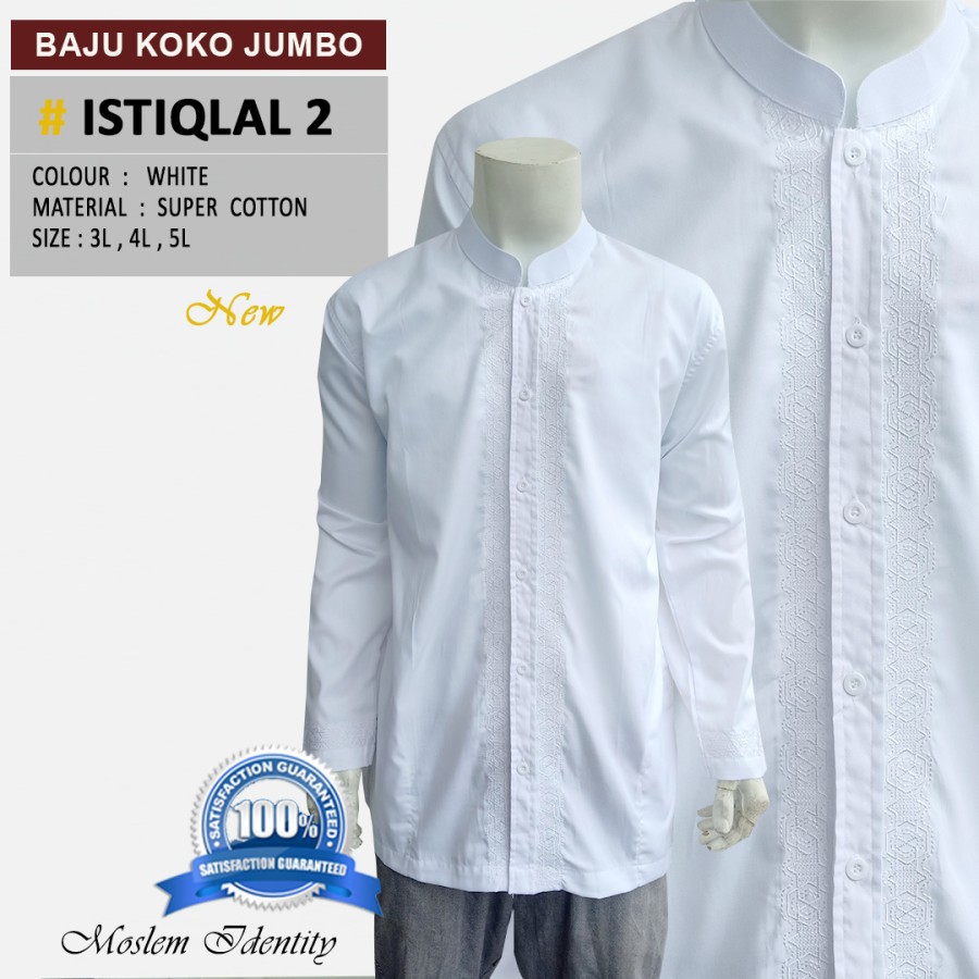 Baju Koko Putih Lengan Panjang Jumbo Istiqlal - Koko Pria -Koko bordir
