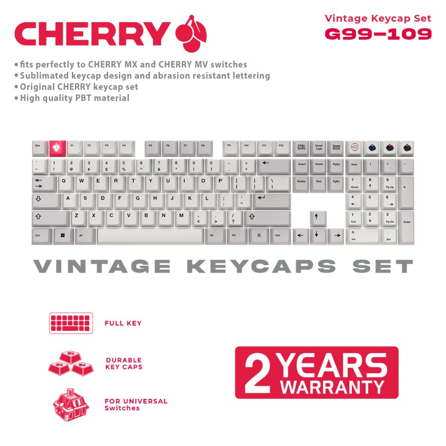 Keycap set mechanical keyboard cherry mx vintage pbt 109 keys full size with puller g99-109-eu-zub-01 - keycaps key cap caps