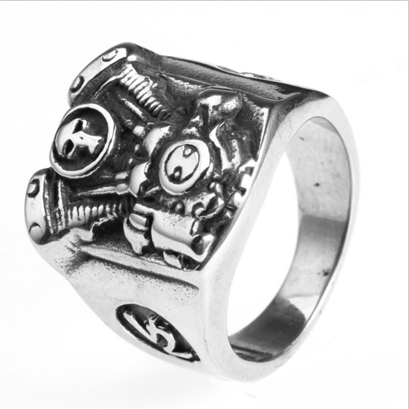 SEUSUK  Fashion Popular Punk Personality Bike Skull Domineering Mens Ring