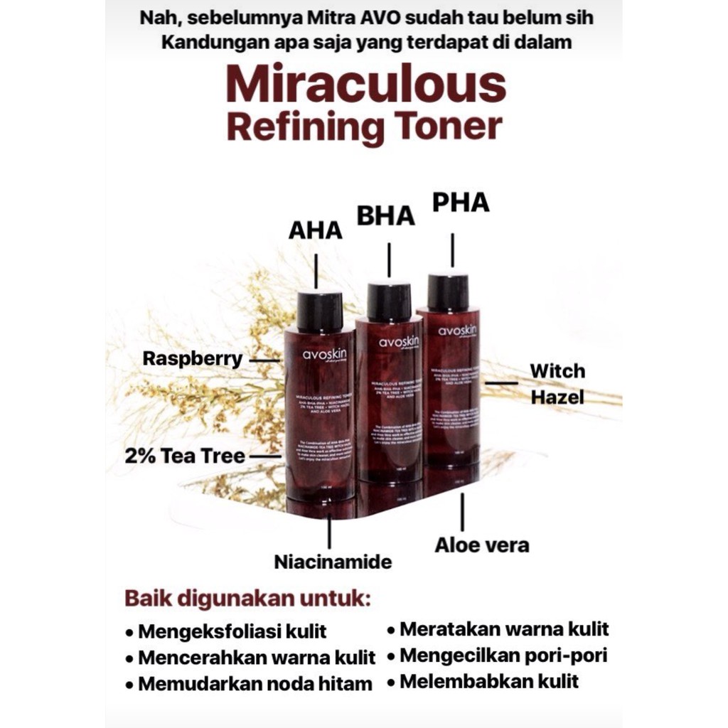AVOSKIN MIRACULOUS REFINING TONER  100 ml /AVOSKIN/TONER/EXFOLIATOR/JERAWAT/PEMBERSIH WAJAH