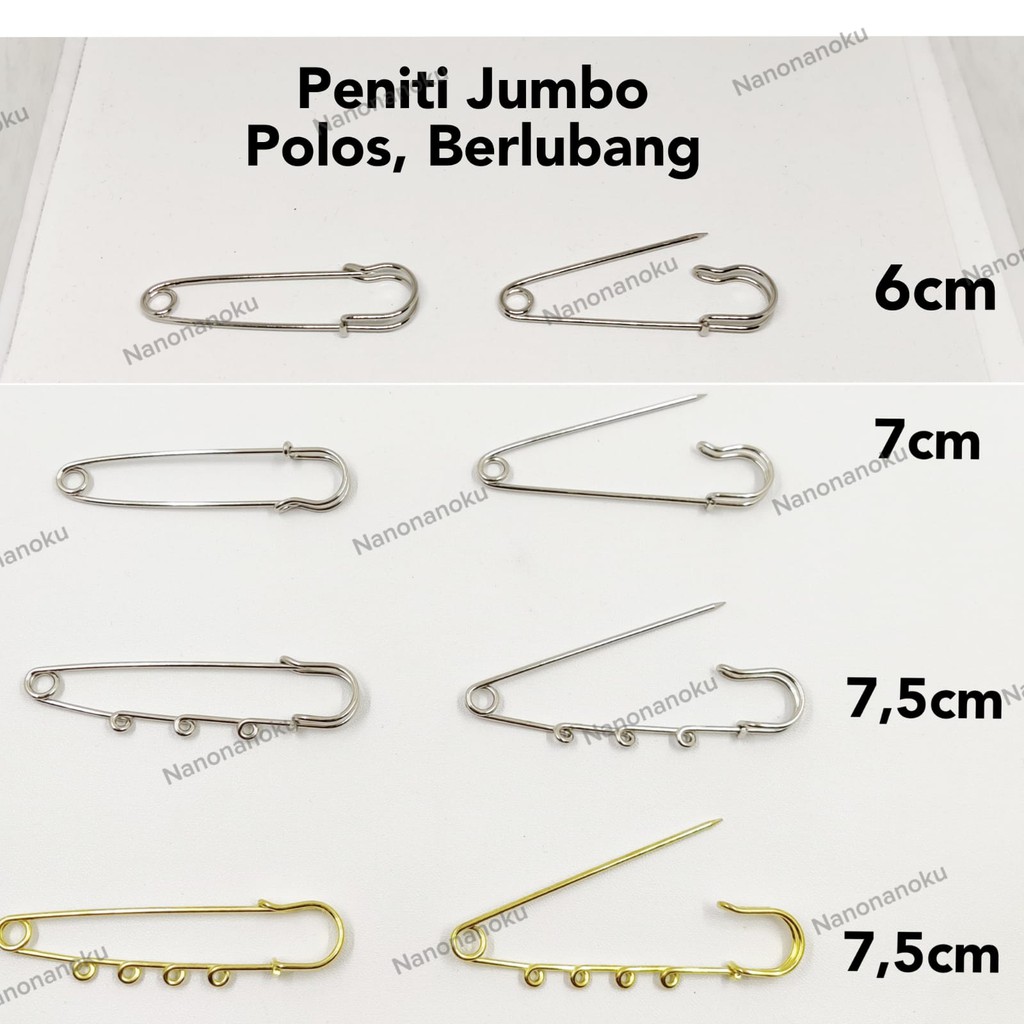 [20 pcs] Peniti Jumbo Tebal Polos, Berlubang Perak, Emas