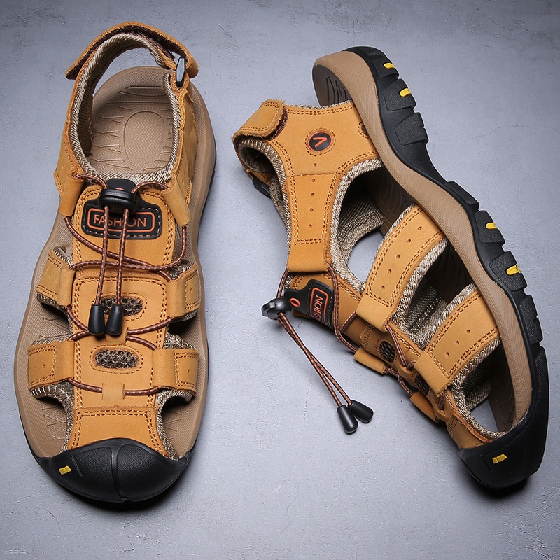 COD Sandal Gunung MTB Sendal Pria Gunung Hiking Touring Cowok Waterproof Kulit Asli Outdoor Tahan Air Handmade 011