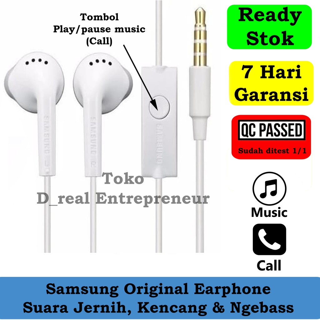 Earphone Original Samsung J1 Ace / Young Headset Plus Mic (Bisa Telepon &amp; Musik) Kualitas Premium