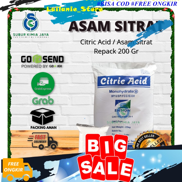 

Citric Acid 200 Gr Pengawet Makanan Citrun Pembersih Asam Sitrun Pemutih Penjernih Air Food Grade Murah 3 Pcs