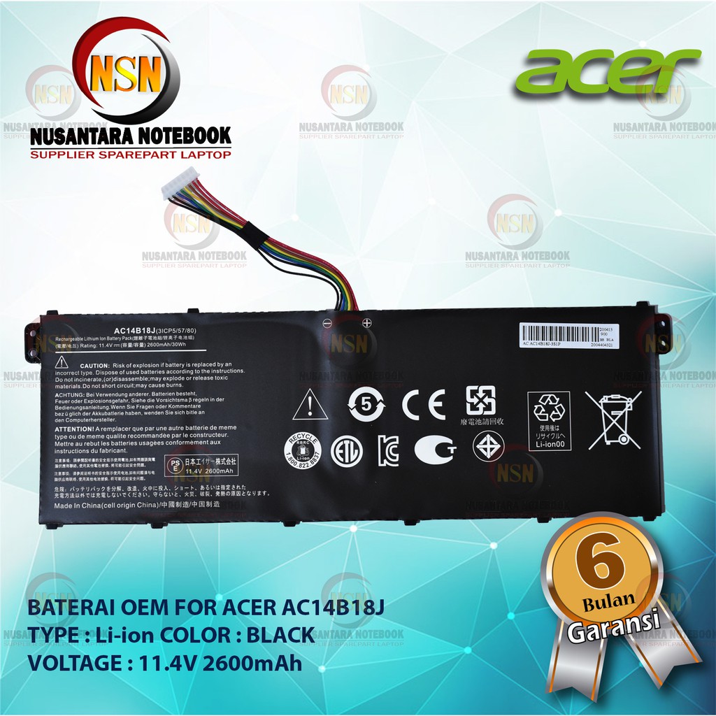 Baterai OEM For Acer Aspire ES1-131 ES1-111 AC14B18J