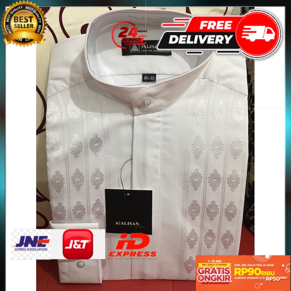 KEMEJA ALISAN KOKO CORAK PUTIH LENGAN PANJANG SIZE 14.5 SAMPAI DENGAN SIZE 16, S M L XL XXL