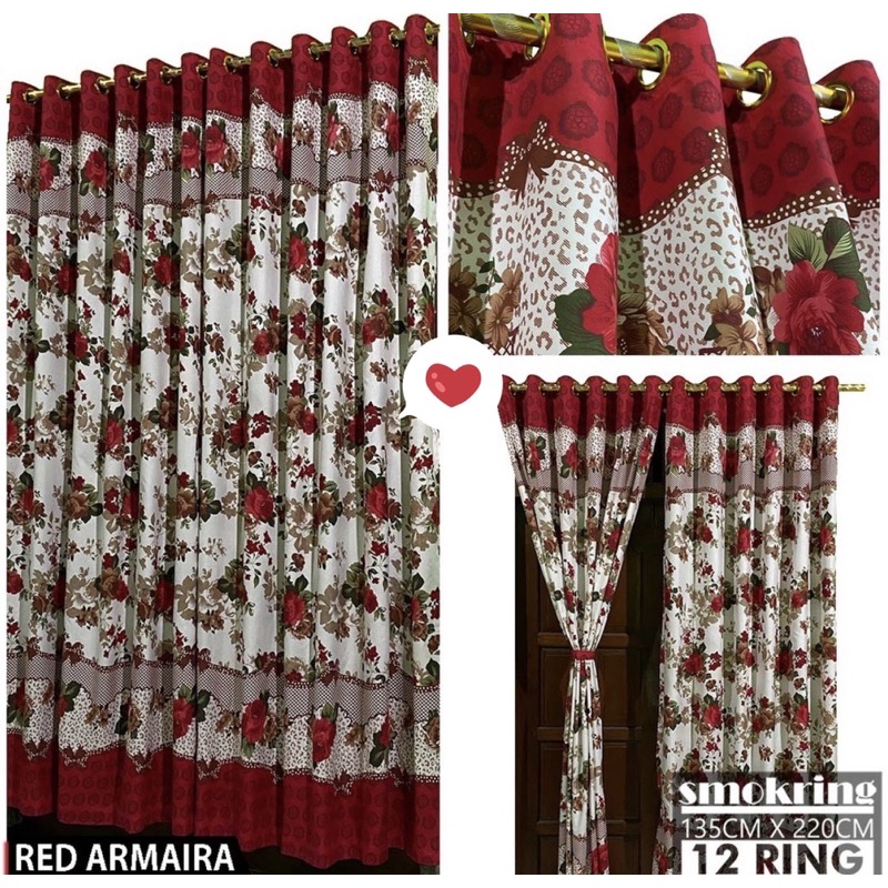 [ PINTU DAN JENDELA ] GORDEN SMOKRING MOTIF BUNGA ARMAIRA MERAH