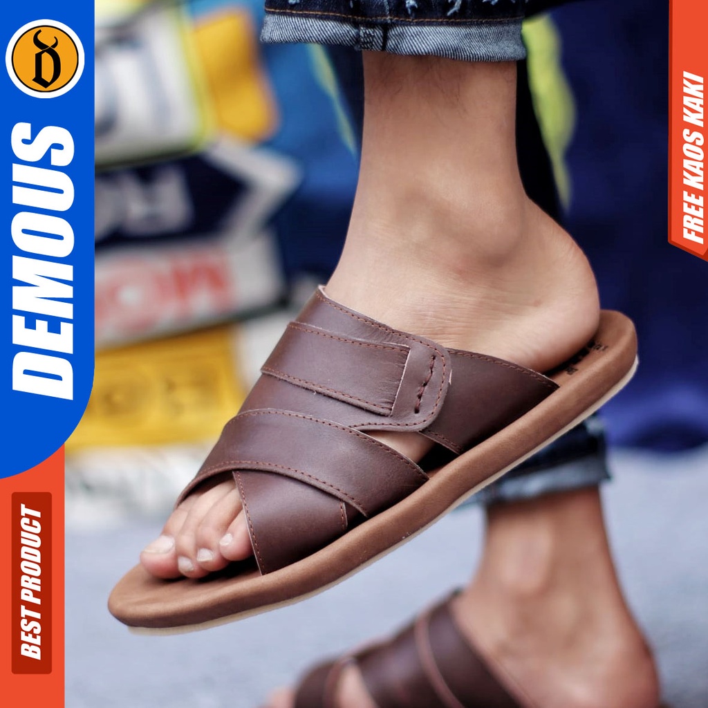 DEMOUS EXO Sandal Kulit Asli Sendal Slop Terbaru Kekinian