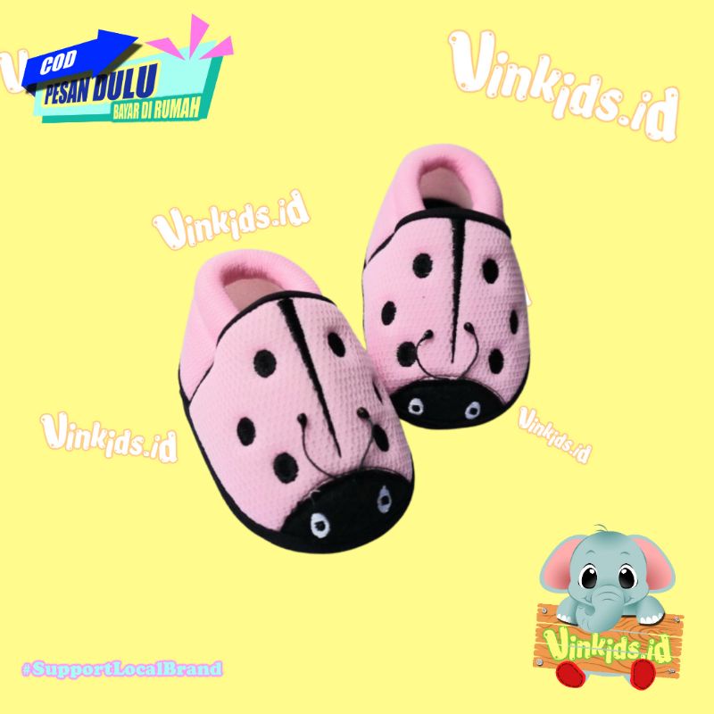 Sepatu Sandal Anak Bayi Laki Laki Perempuan Prewalker Lucu Murah 0-12 bulan Karakter Kumbang Pink