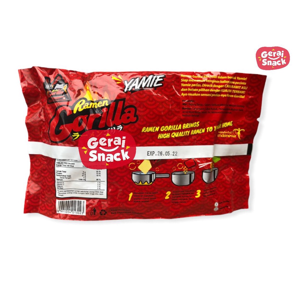 Mie Goreng Ramen Gorilla Juaranya Pedas  Best Seller (120gr)