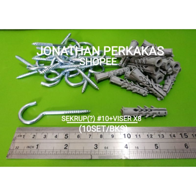 set sekrup tanda tanya#10+viser x8(10set/bks) set viser x8+screw hook #10(10set/bks)