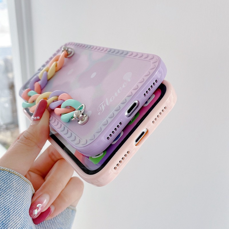 Rainbow Bracelet Nice Purple Flowers Soft Case OPPO A83 A3S A7 A5S A12 A11K F9 A52 A92 A9 A5 A31 A53 A33 2020 A57 A39 Reno 5 6 4F 5F A15 A15S A16 A54 A74 F1S F11 A16 A54 A95 K3 K5 A1K Cute Women's Gifts Casing