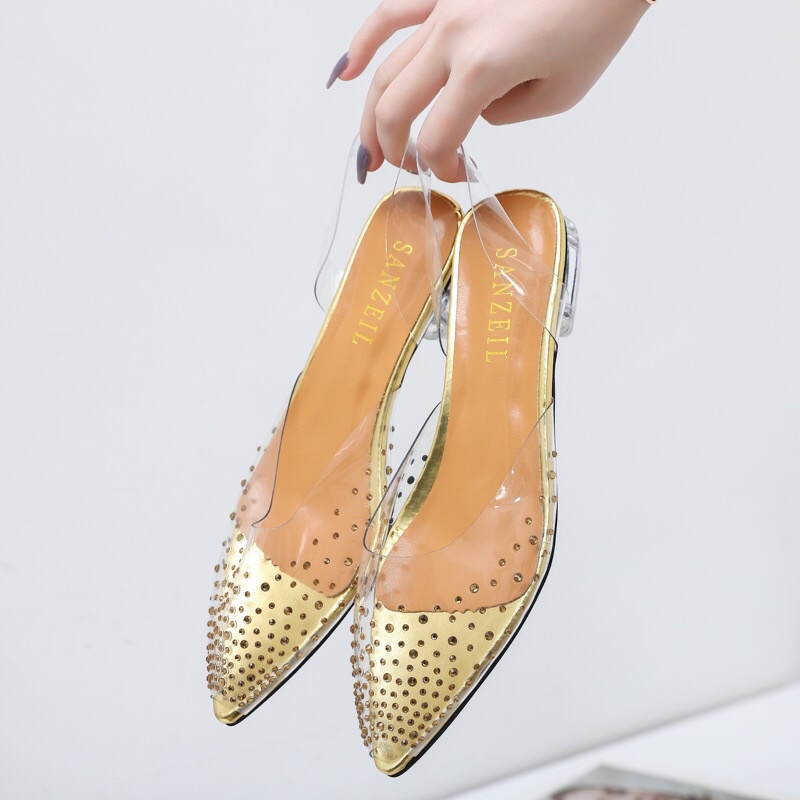 SG0001 syafniegalery Sanzeil Diamond Flat Shoes 3cm import sepatu transparan