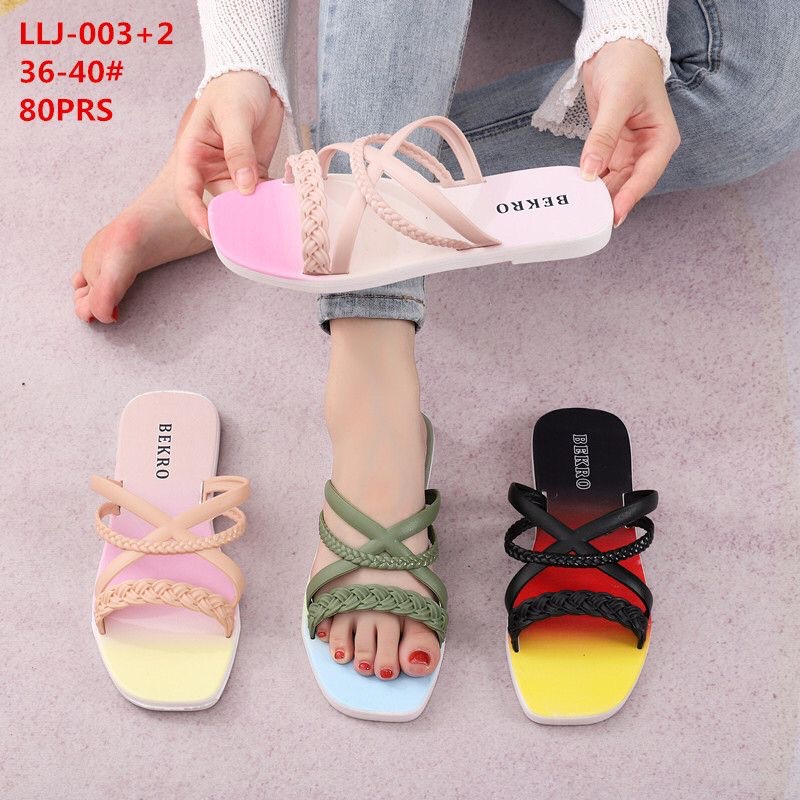 sandal import wanita tali kepang silang pelangi 003-2