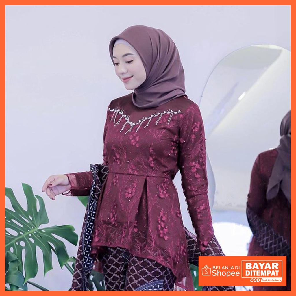 Kebaya Brukat Kebaya Kurung Brukat Kebaya Tunik Brukat Kebaya Modern Kebaya Wisuda Termurah Atasan Kebaya Murah-Kalena maroon