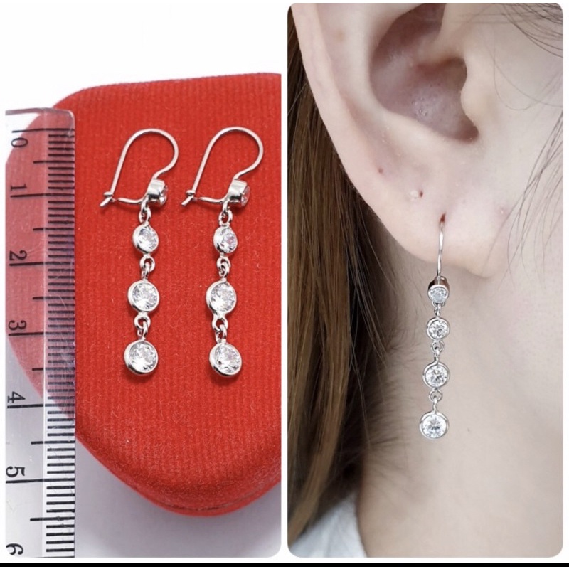 Anting gantung mata putih anting cewek anting panjang simple perak 925