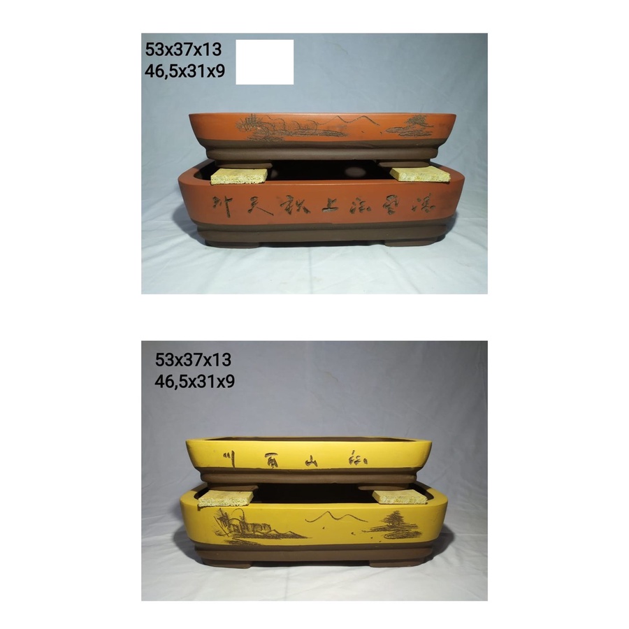 NEW  46.5cm Pot Bonsai Murah  Pot Keramik Import Murah Pot Bunga Tanah Liat warna coklat segi panjan