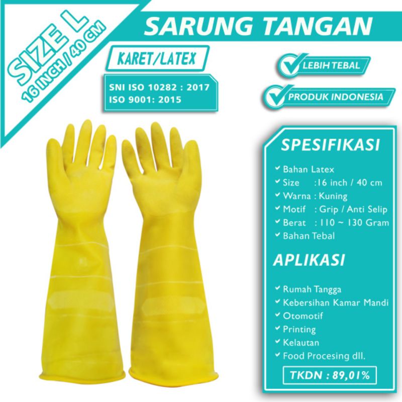 TermuraHarga perbag 10psg Darung Tangan Karet Latex 16 inch atau 40 cm harga perbag isi 10psg kuning