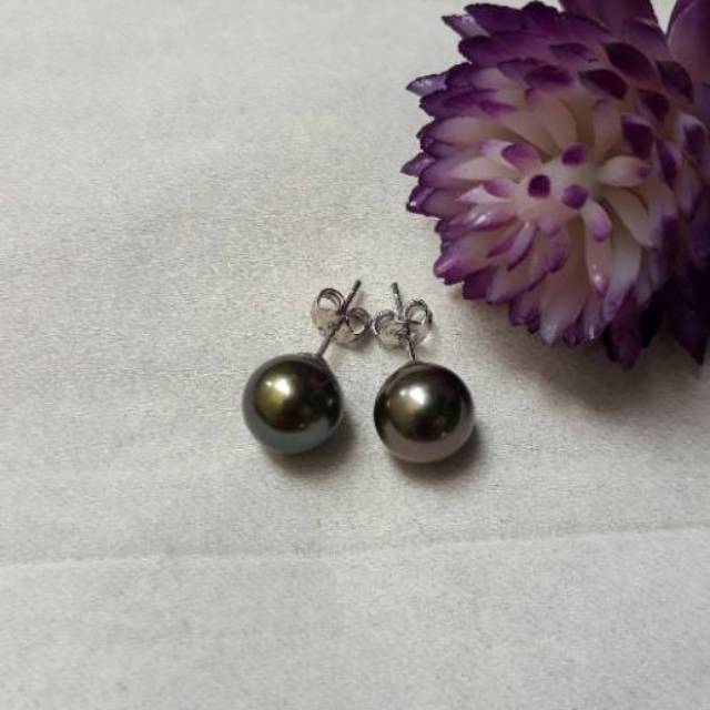 Anting Mutiara Air Laut Hitam / giwang tusuk Mutiara Laut Hitam / Anting Mutiara Air Laut Putih Grad