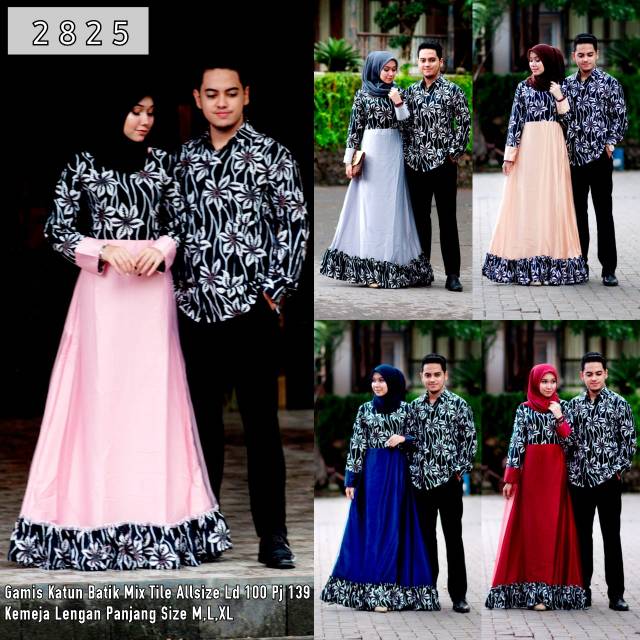 Couple 2825 CP gamis batik kombinasi tile