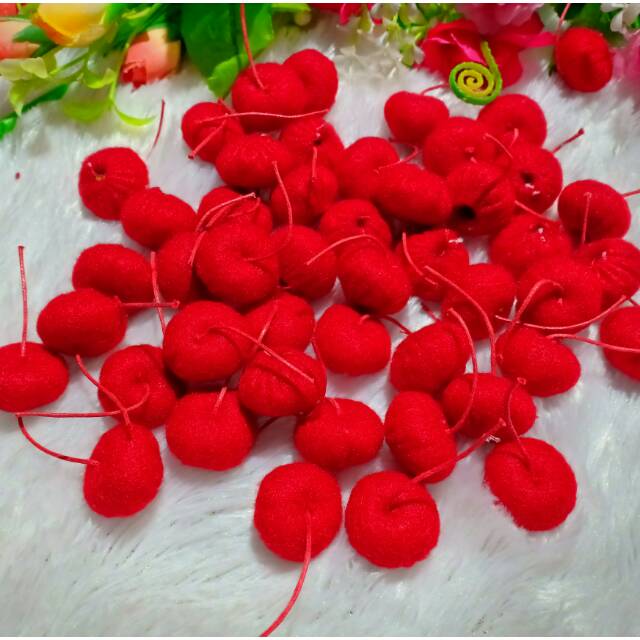 Toping flanel, aplikasi buah flanel, cery merah