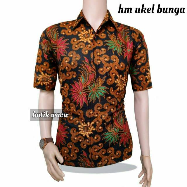 Risna Batik HRB026 kenongo Kemeja Hem pendek padi pekalongan M L XL MURAH KEREN bati pria wajik biru