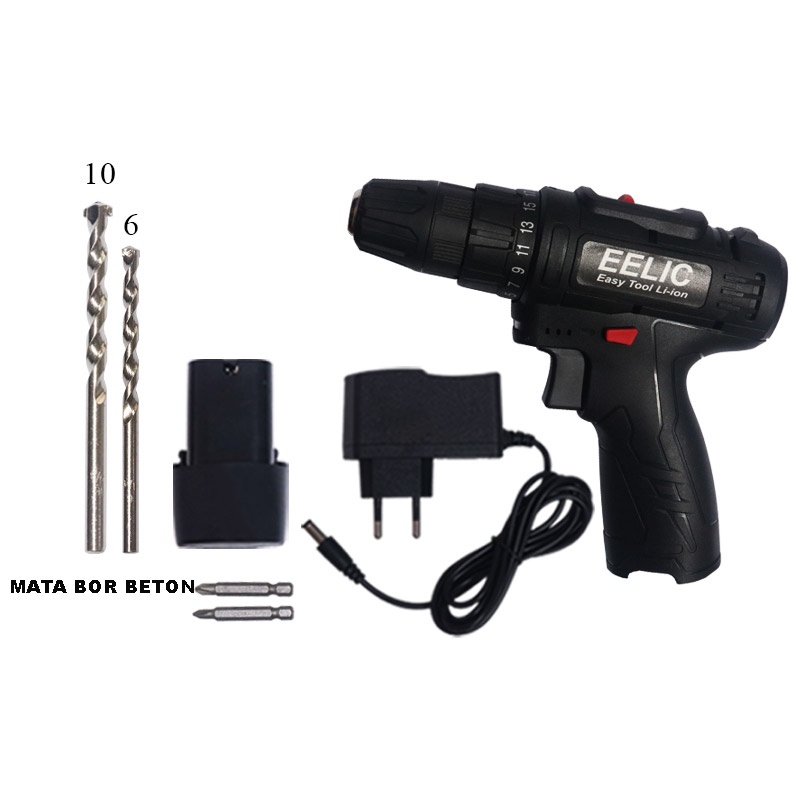 EELIC MEB-DC120 MIX2 Mesin Bor/Obeng Lithium Cordless drill + mata bor igm 6+10mm drill