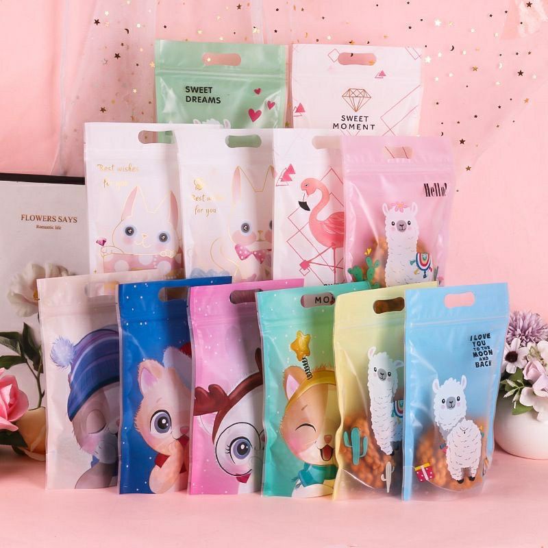 

Plastik Kue Kemasan Kantong cookies Standing Pouch Zipper Motif lucu Kartun unicorn sheep zebra cat