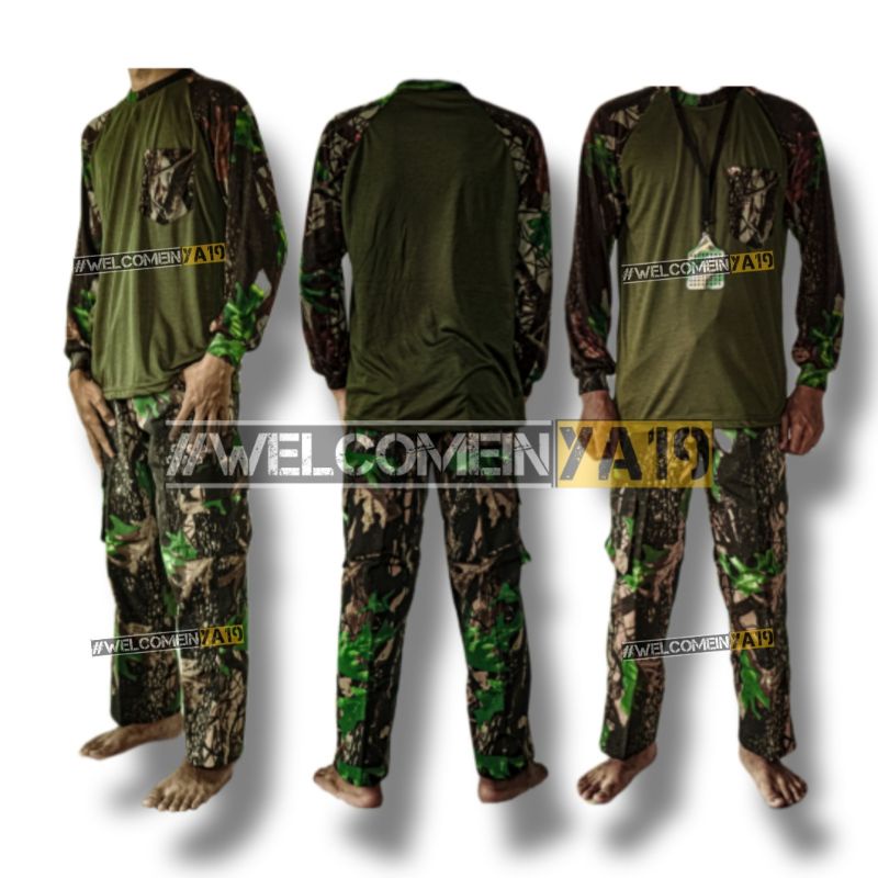 Fullset Baju Reglan Hunting Loreng Camo Perbakin / Baju Sniper Berburu Camo Perbakin / Setelan Outdoor Camo Perbakin