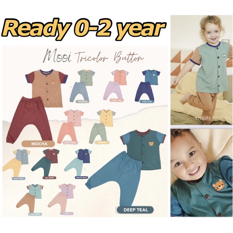 Mooi 0-2 Tahun Short Sleeve Button Tricolor Pajamas Setelan Bayi CBKS