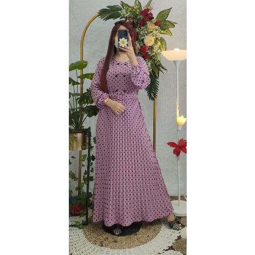 Gamis Plisket Motif Wanita Voxy Kancing Hidup Busui Gamis Plisket Motif