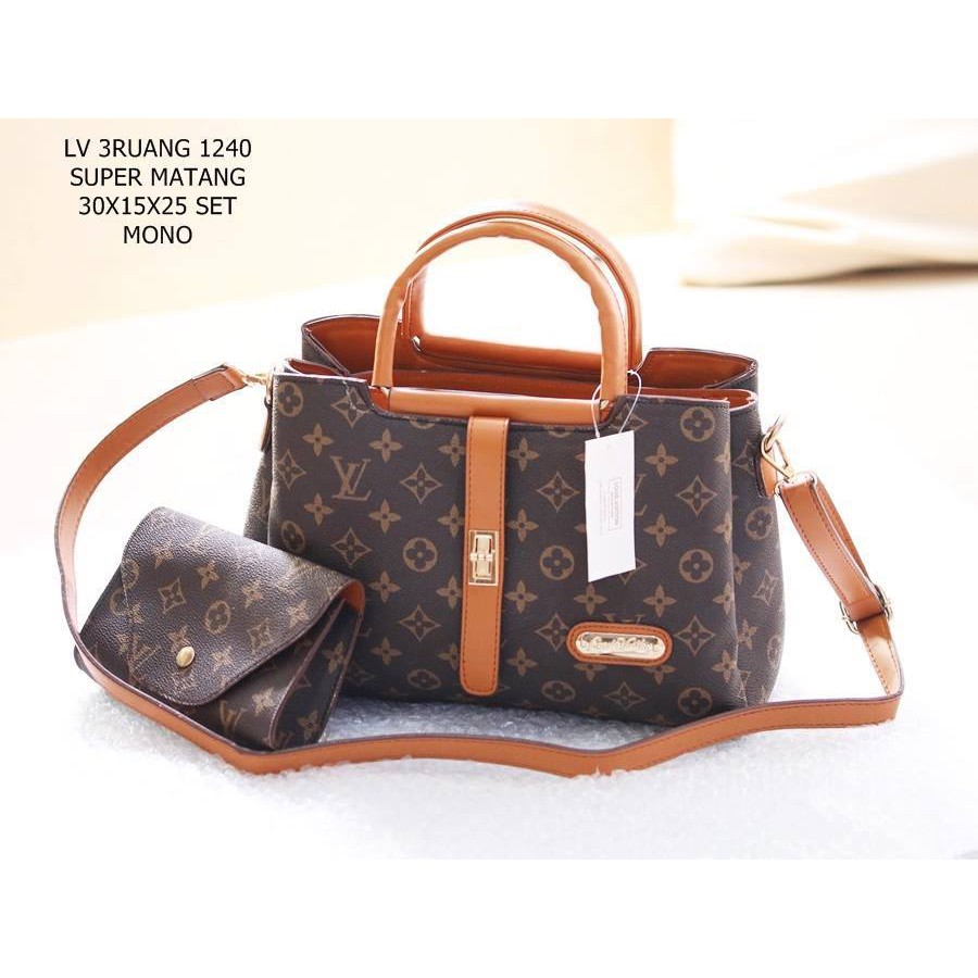 tas wanita  lv 3 ruang1240 set dompet,