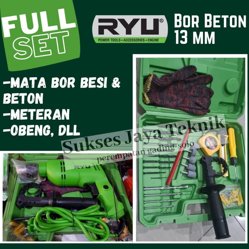 Mesin Bor tembok / bor beton ryu promo harga spesial, 13mm set kopor koper + mata bor full set
