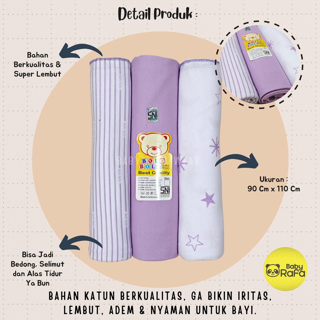 Serian Lilac - 3 pcs Bedong Bayi Bahan Kaos LILAC SERIES 110 x 90 cm Merk SNI Bolo - Bolo