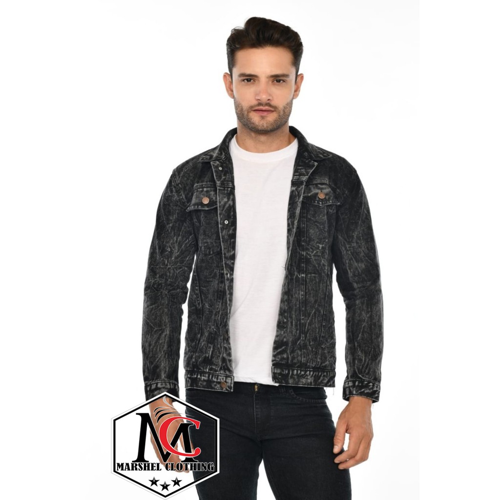 RCL - Jaket Jeans Evermore Hitam Pekat Premium Pria Sandwash Hitam Oversize - Jumbo - Big Size