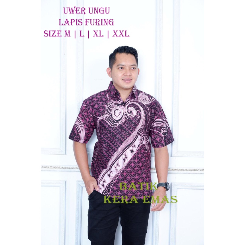 UWER UNGU Kemeja Batik Solo Pria Dewasa Premium LAPIS FURING Motif Warna LILAC GITARJA SUKET SEGORO