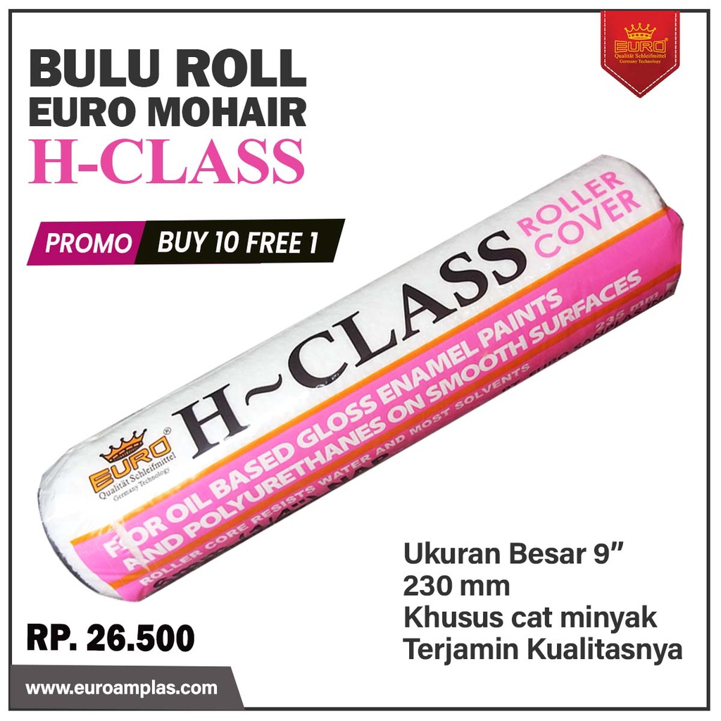 Refill bulu roll EURO MOHAIR H-CLASS cat minyak besar 9 inch 235 mm