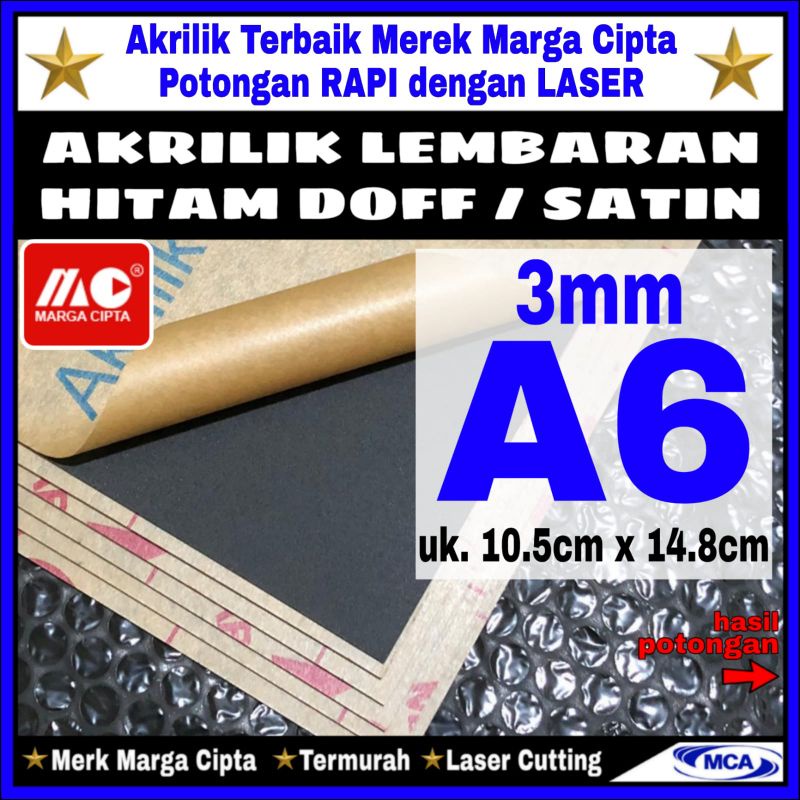 AKRILIK lembaran HITAM DOFF / SATIN 3mm A6 / Marga cipta / Acrylic