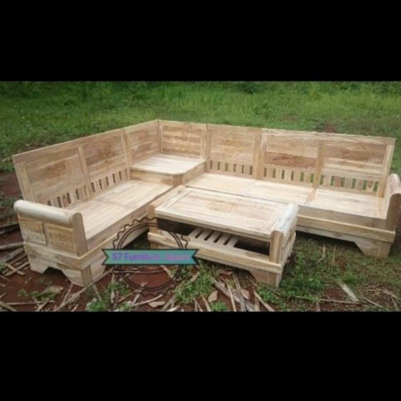 Kursi pojok/sudut kayu jati mentahan