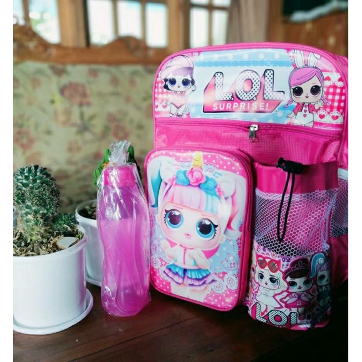Tas Ransel Anak Karakter LOL Frozen Unicorn Free Botol Minuman Tas Anak